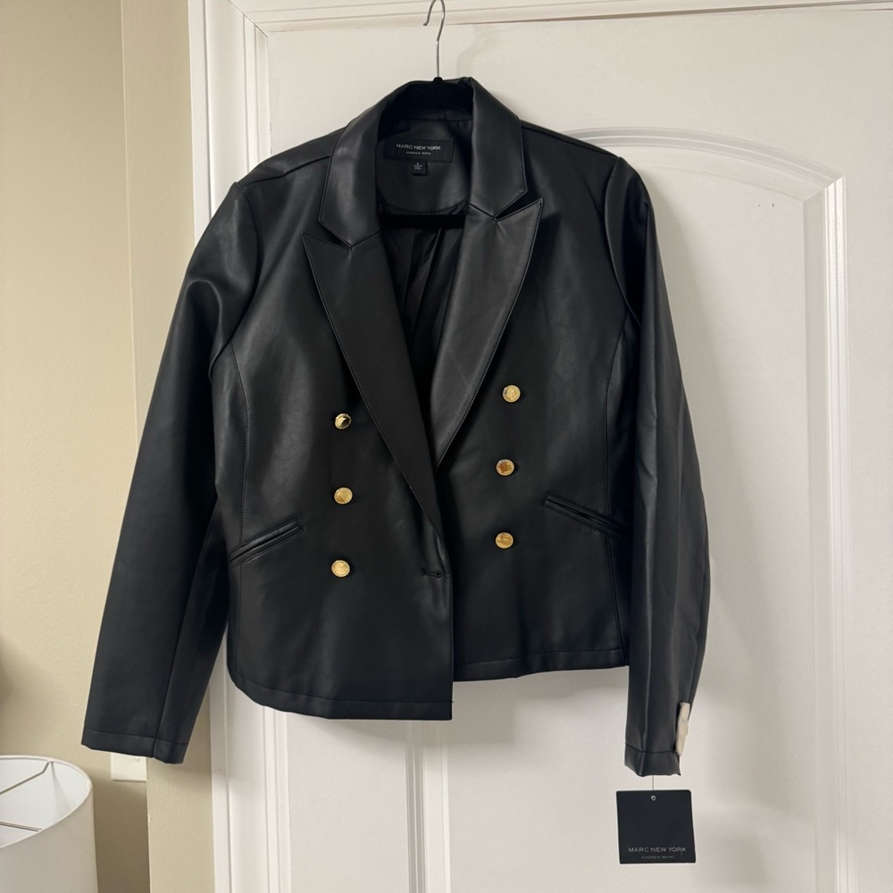 Marc New York Black and Gold Blazer with Structured Shoulders
